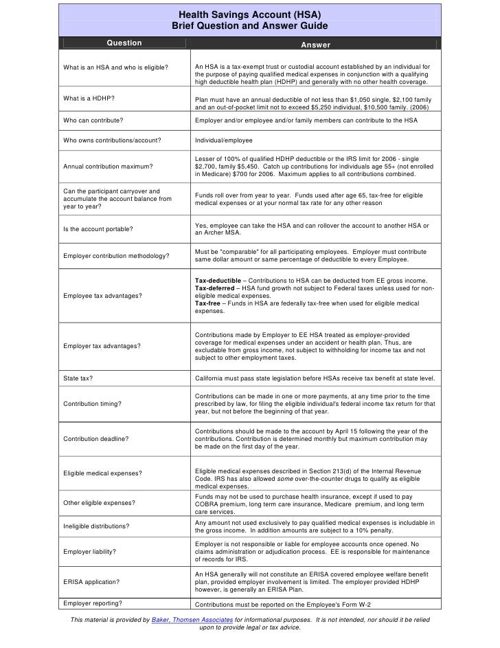 Health Savings Account Hsa Brief Question And Answer Guide Question