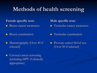 Health Screening Methods Health screening and health of the nation | PPTX
