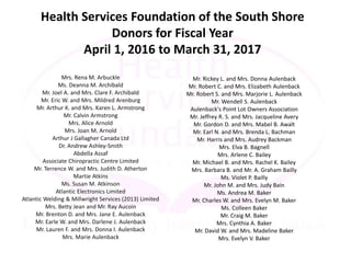 Rachel Awalt Health Services Foundation: 2016-2017 Donors | PPTX