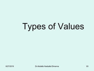 Types of Values
8/27/2019 Dr.Abdalla Hasballa Elmanna 93
 