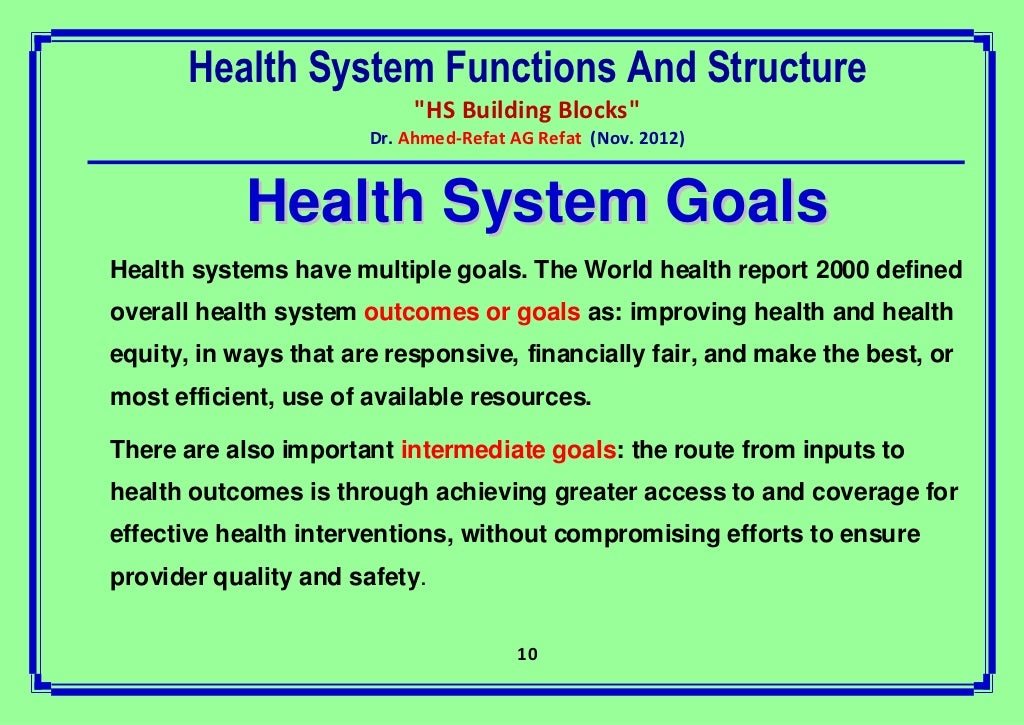Health system functions and structure