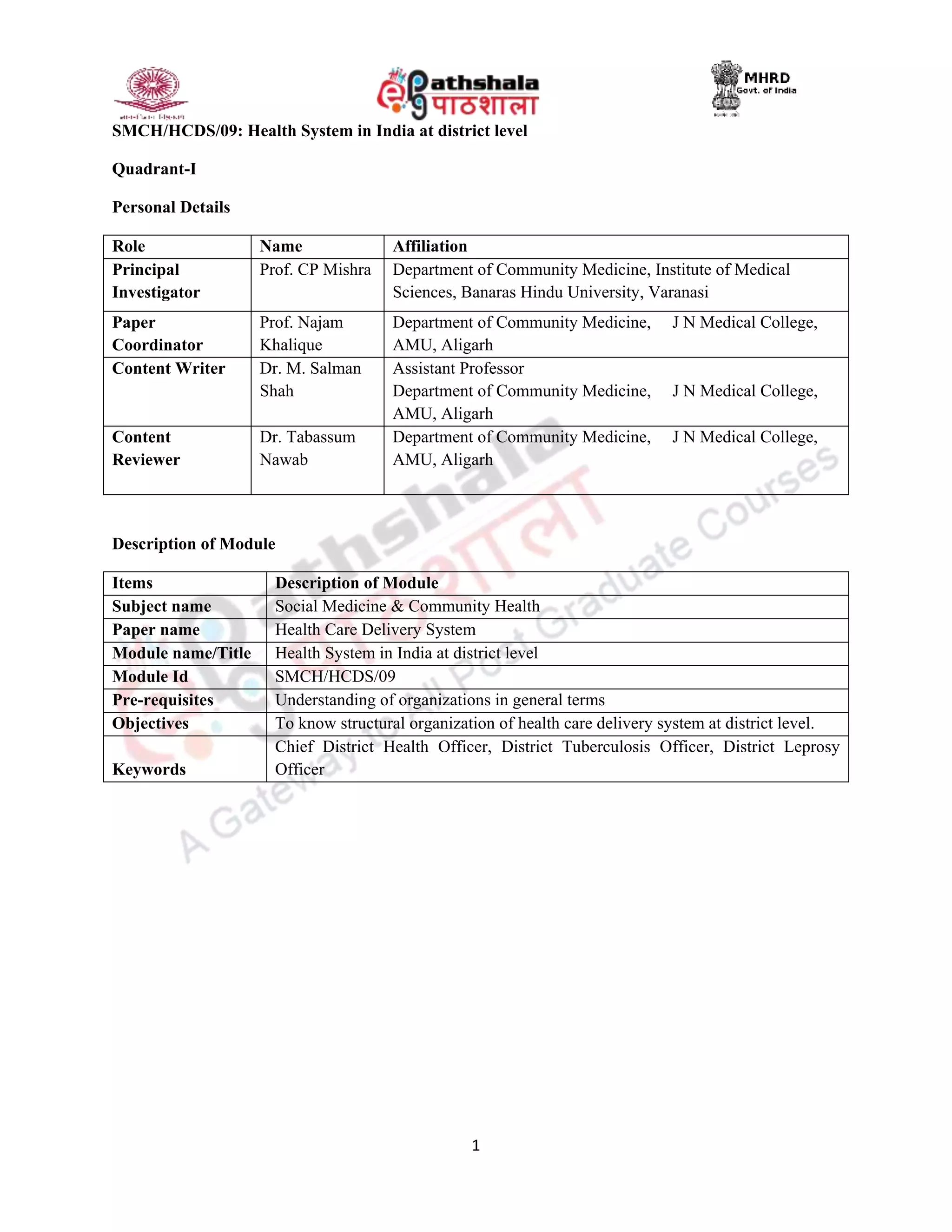 Health system in india at district level | PDF