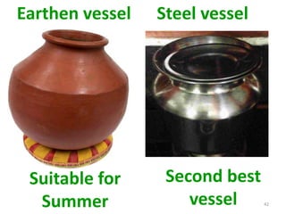 42
Suitable for
Summer
Second best
vessel
Earthen vessel Steel vessel
 