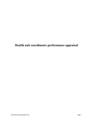 Job Performance Evaluation Form Page 1
Health unit coordinator performance appraisal
 