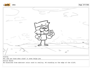 Dialog
KO: and you know what else? it even helps you
Action Notes
BG dissolves from abstract color card to reality. KO standing on the edge of the cliff.
okko Page 277/306
 