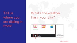 Tell us
where you
are dialing in
from!
What’s the weather
like in your city?
 