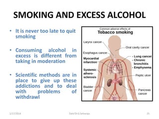 SMOKING AND EXCESS ALCOHOL
• It is never too late to quit
smoking
• Consuming alcohol in
excess is different from
taking i...
