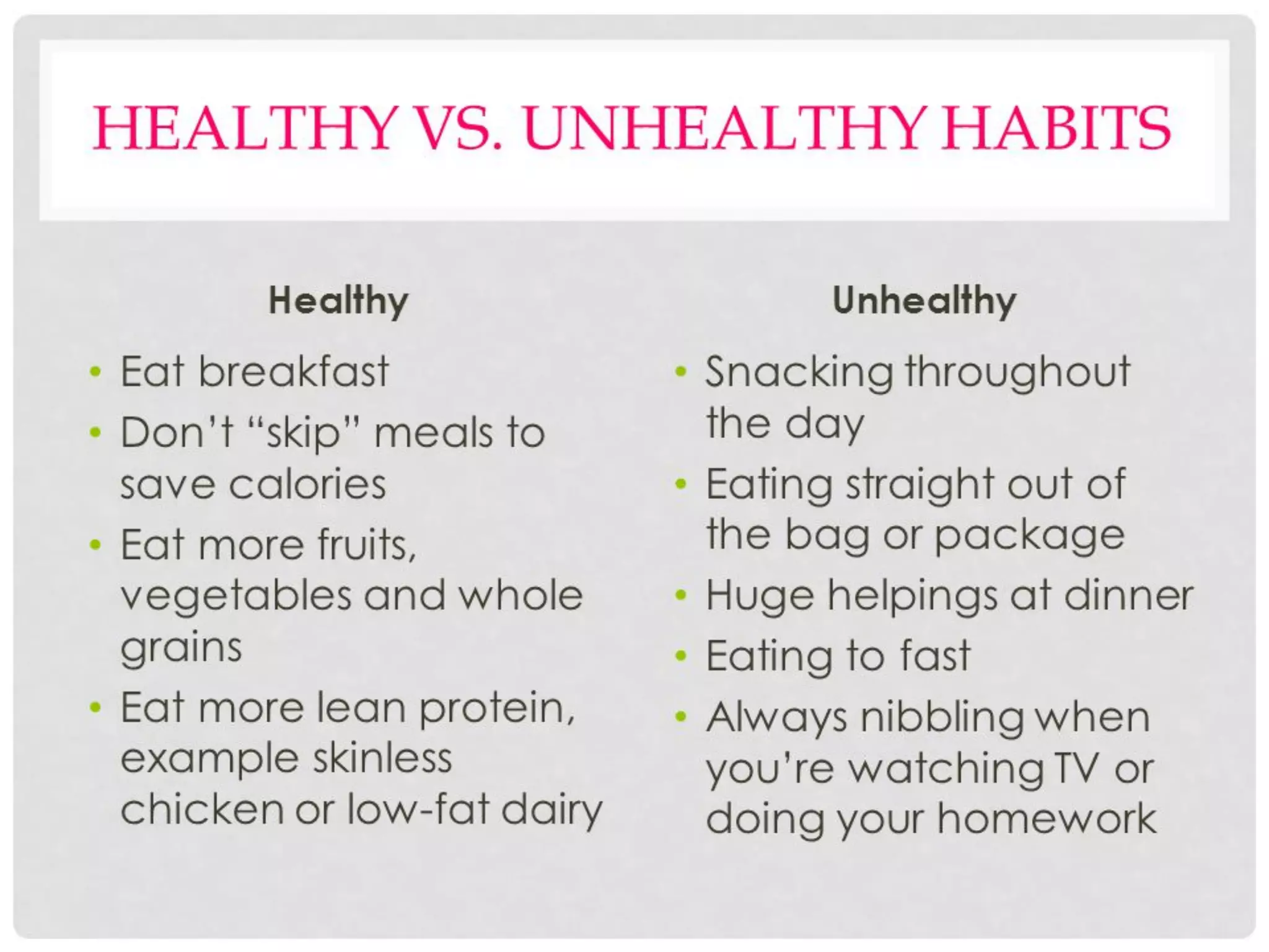 Healthy and unhealthy habits pdf | PDF
