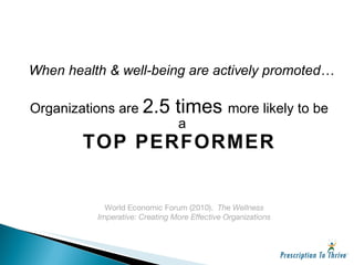 <ul><li>When health & well-being are actively promoted… </li></ul><ul><li>Organizations are  2.5 times  more likely to be ...