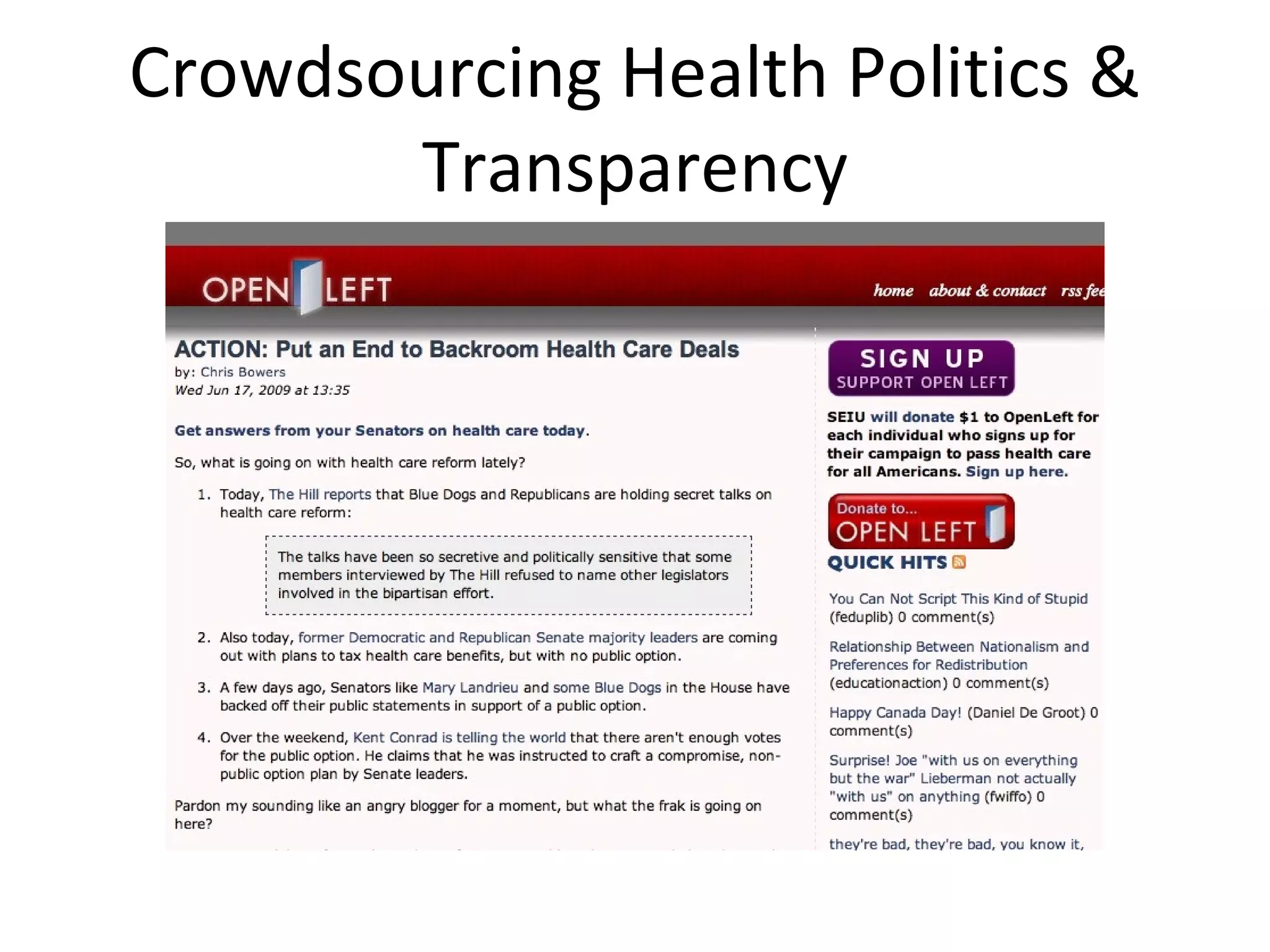 Crowdsourcing Health Politics & Transparency 