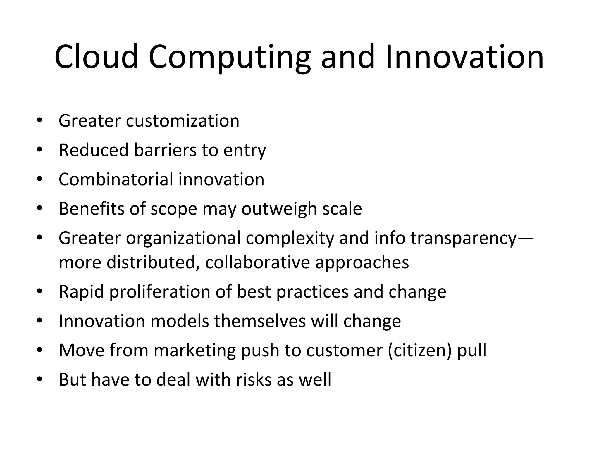 Cloud Eco-systems Drive for open identities and equalities comes up against old biz models  conflict Privacy and security mean different things to different people  HIPAA = blunt instrument, regulatory regimes are not the final word… Reputation systems/management not decentralized  digital footprints Reputation as value 