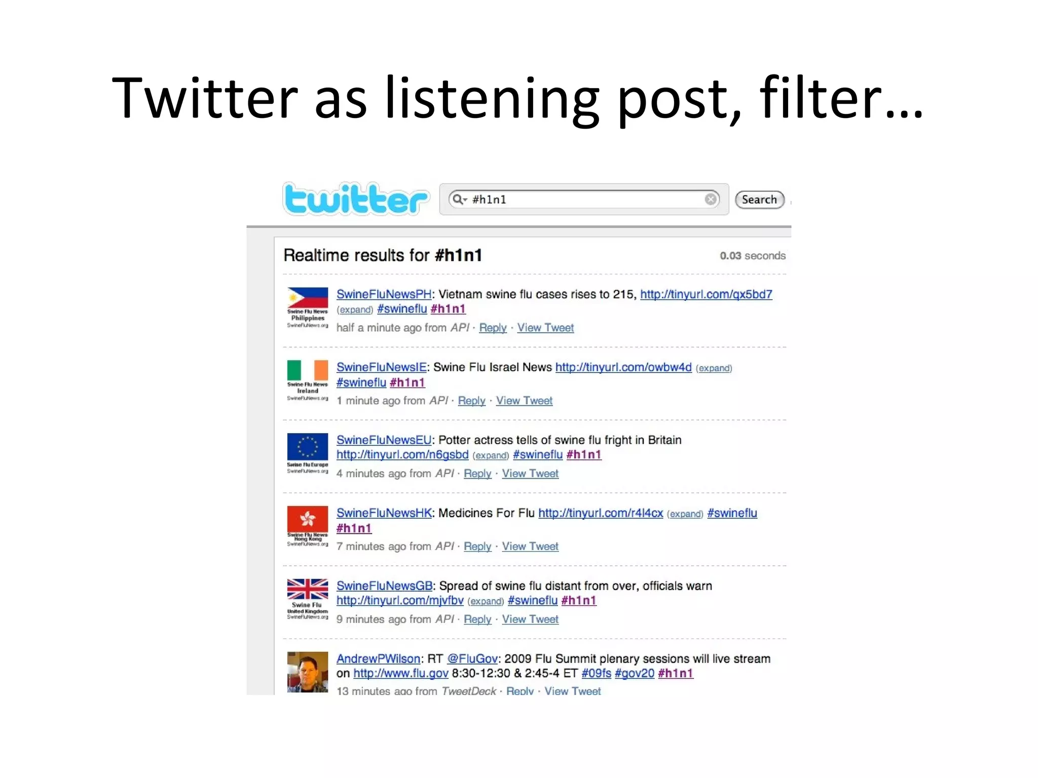 Twitter as listening post, filter… 