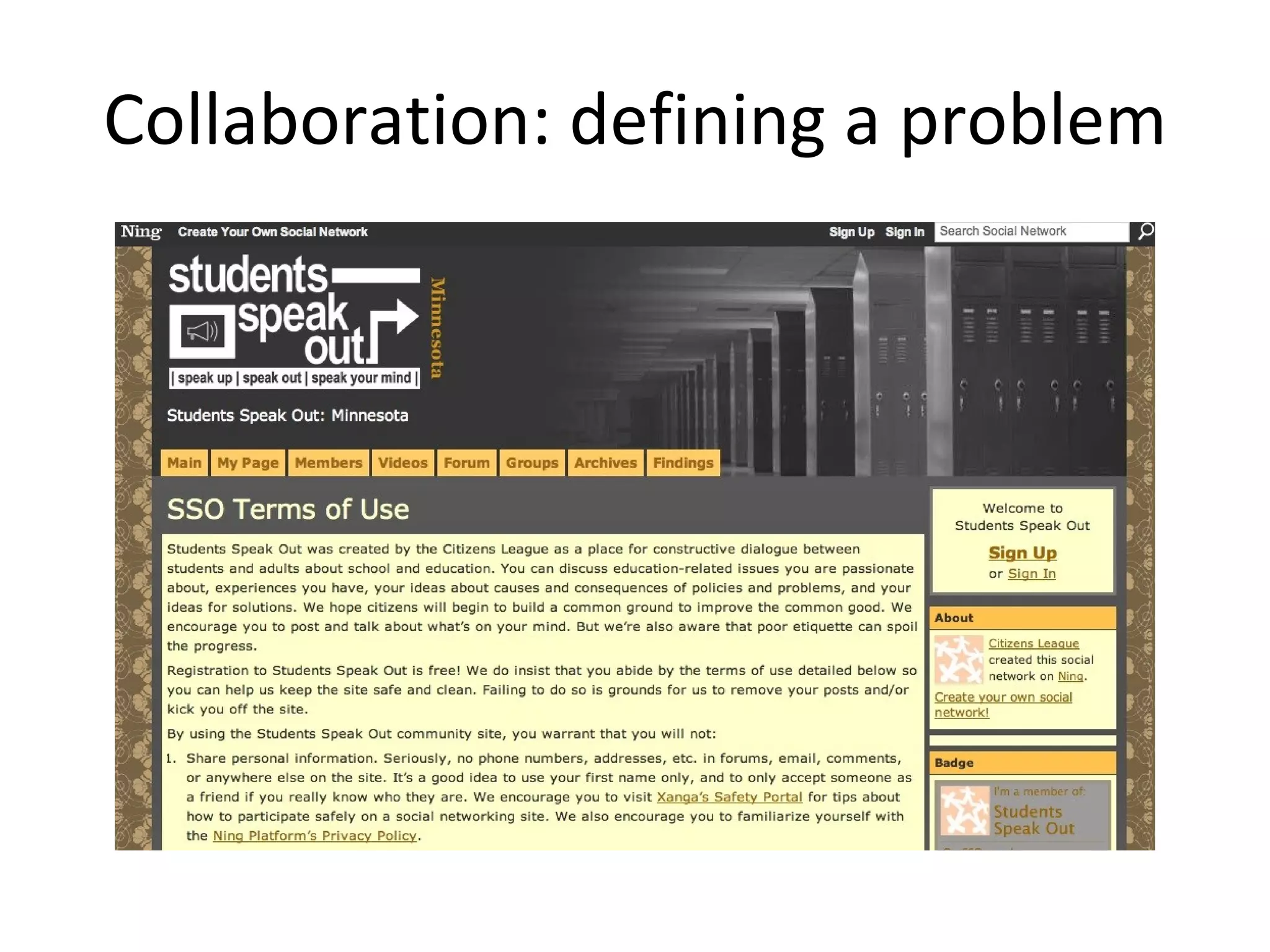 Collaboration: defining a problem 