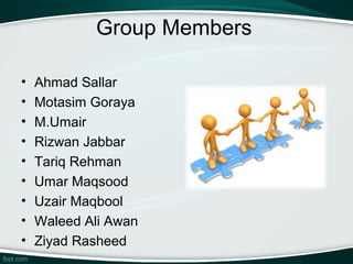 Group Members

•   Ahmad Sallar
•   Motasim Goraya
•   M.Umair
•   Rizwan Jabbar
•   Tariq Rehman
•   Umar Maqsood
•   Uzair Maqbool
•   Waleed Ali Awan
•   Ziyad Rasheed
 