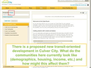 There is a proposed new transit-oriented development in Culver City. What do the communities here currently look like (demographics, housing, income, etc.) and how might this affect them?  