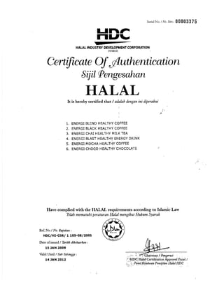 Healthycoffee halal certificate