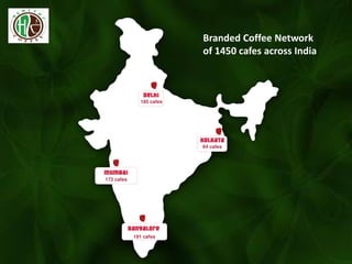 Branded Coffee Network
of 1450 cafes across India
185 cafes
64 cafes
172 cafes
191 cafes
 