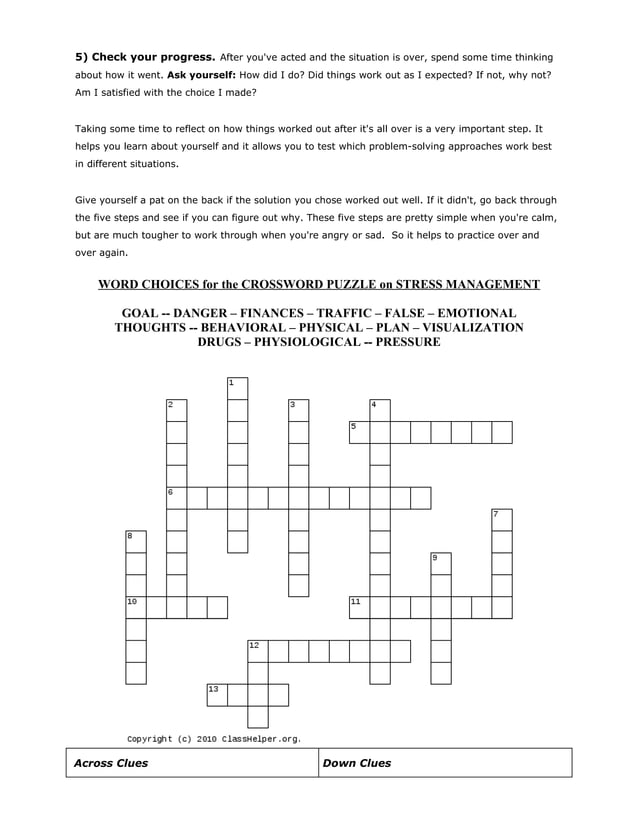 Healthy Crossword Puzzles
