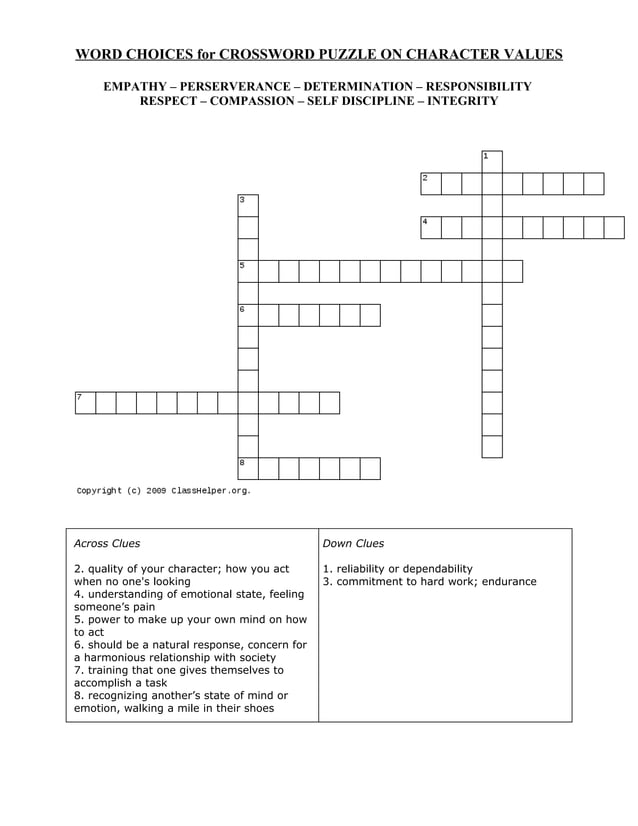 Healthy Crossword Puzzles