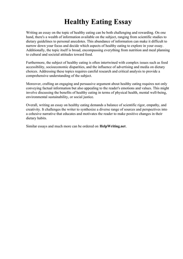 Healthy Eating Essay. Healthy Lifestyle Food Essay Eating Healthy Means