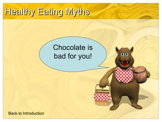 Healthy Eating Myths

Chocolate is
bad for you!

Back to Introduction

 
