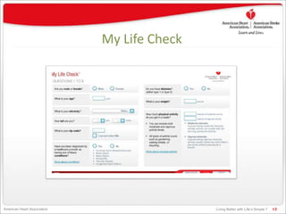 Living Better with Life’s Simple 7American Heart Association 12
My Life Check
 
