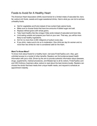 Foods for a Healthy Heart: What to Eat and What Notto Eat | PDF