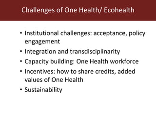 One Health and Ecohealth: A framework for agriculture and health research and intervention