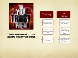 Trust is an extremely important aspect to a healthy relationship! 