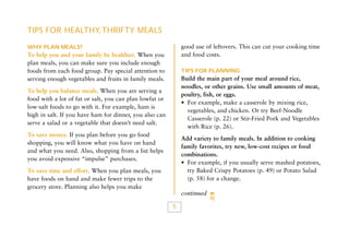 TIPS FOR HEALTHY, THRIFTY MEALS

WHY PLAN MEALS?                                              good use of leftovers. This ...