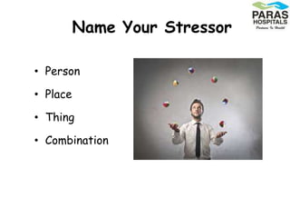 Name Your Stressor
• Person
• Place
• Thing
• Combination
 