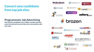 Convert new candidates
from top job sites
Programmatic Job Advertising
Find the best candidates from 2 Billion monthly sea...