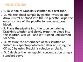 Heamoglobin estimation by various method | PPT