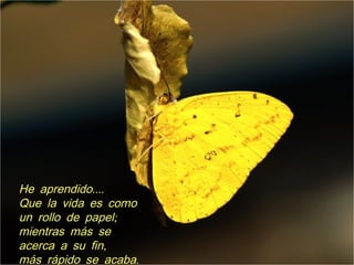 ....He aprendido
Que la vida es como
;un rollo de papel
mientras más se
,acerca a su fin
.más rápido se acaba
 