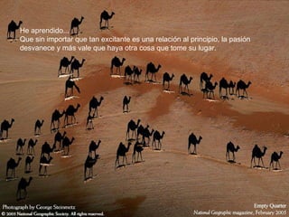 He aprendido... Que sin importar que tan excitante es una relación al principio, la pasión desvanece y más vale que haya otra cosa que tome su lugar. 