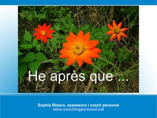 Sophia Blasco, assessora i coach personal www.coachingpersonal.cat He après que ... 