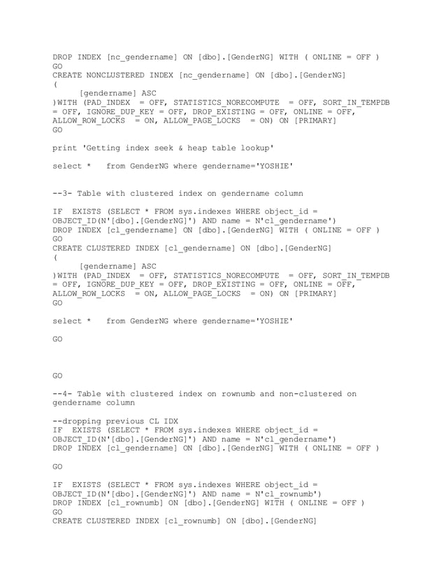 supporting t-sql scripts for Heap vs clustered table | PDF