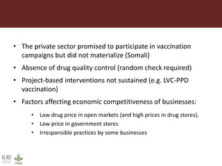 Gaps in veterinary service delivery