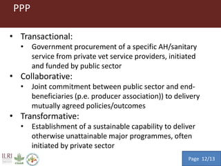 Public-Private Partnerships (PPP) for Veterinary Service Delivery 