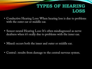 TYPES OF HEARING
LOSS
•

•

•
•

 