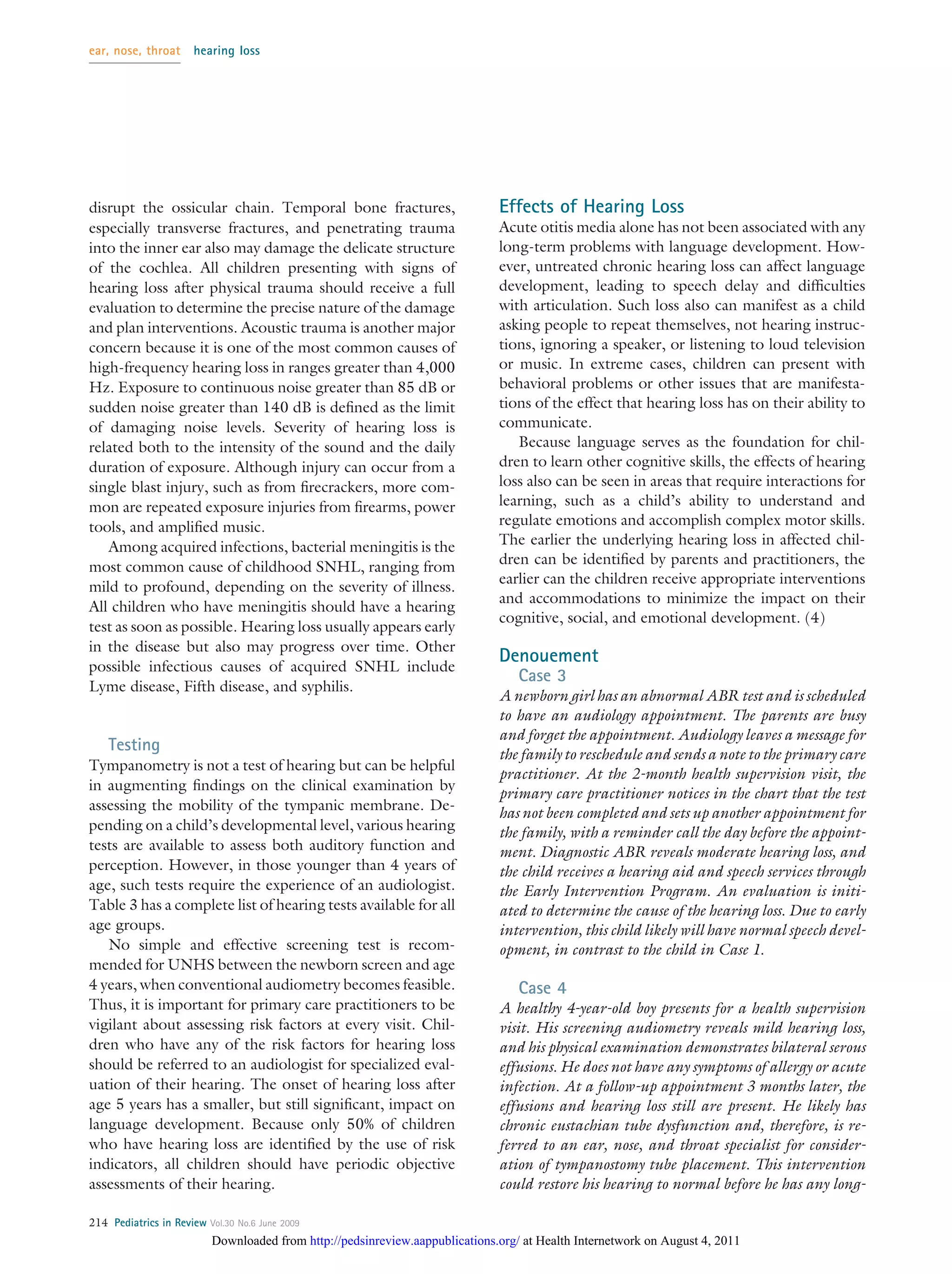 Hearing loss. pediatrics in review 2009 | PDF