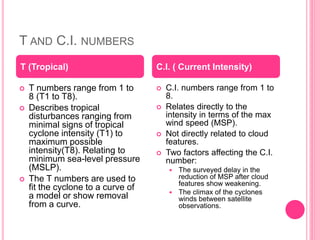 T AND C.I. NUMBERS 
T (Tropical) C.I. ( Current Intensity) 
 T numbers range from 1 to 
8 (T1 to T8). 
 Describes tropic...