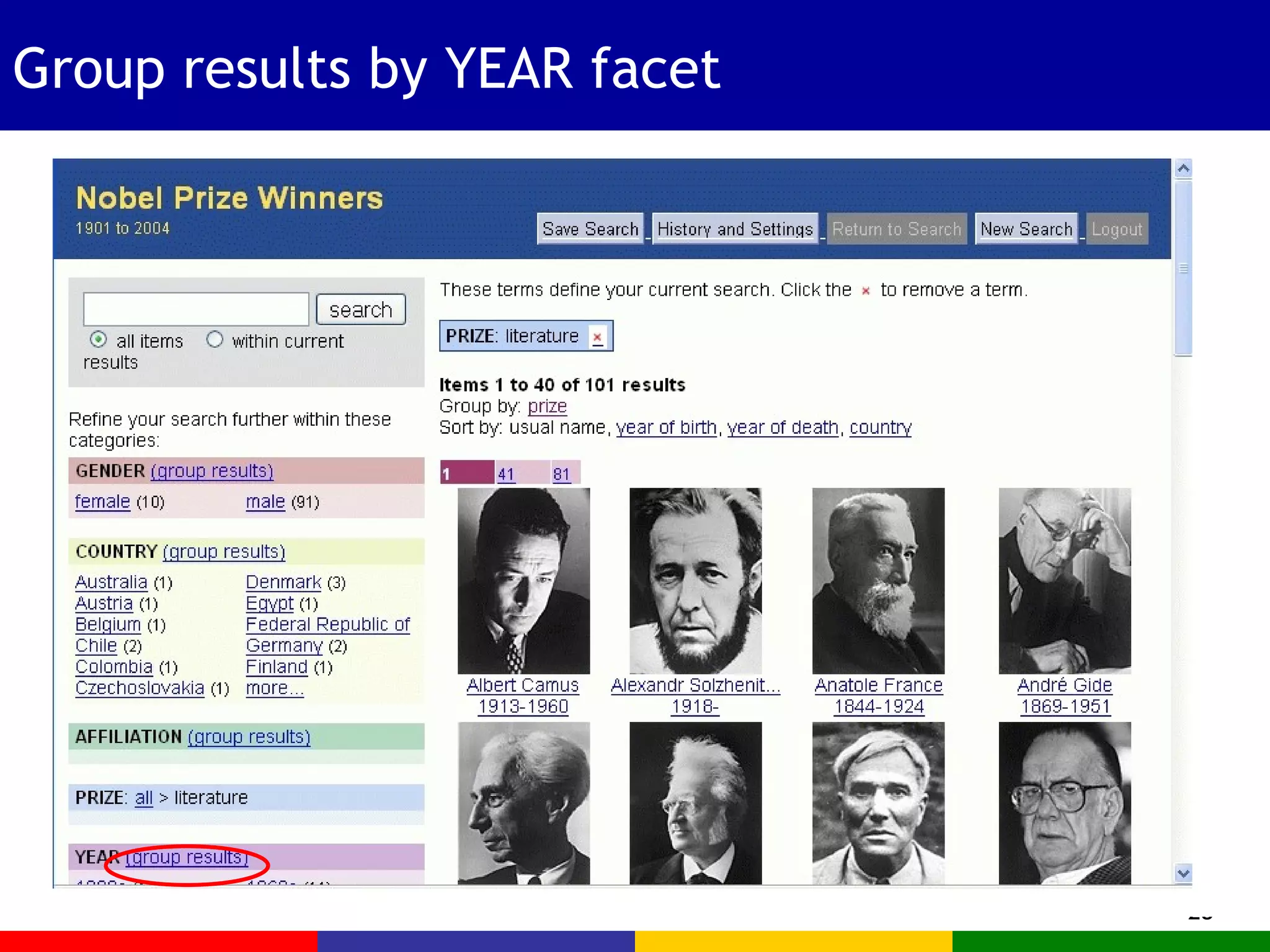 Group results by YEAR facet 