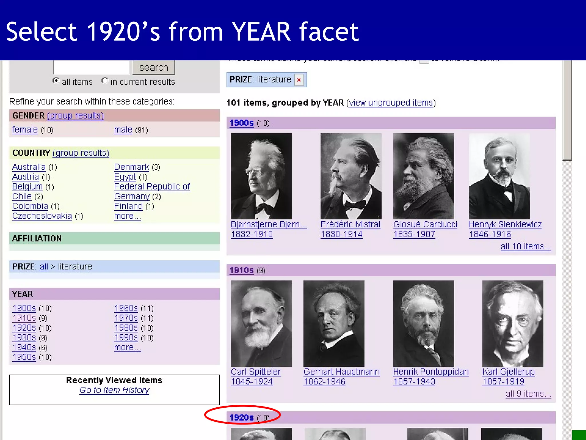 Select 1920’s from YEAR facet 