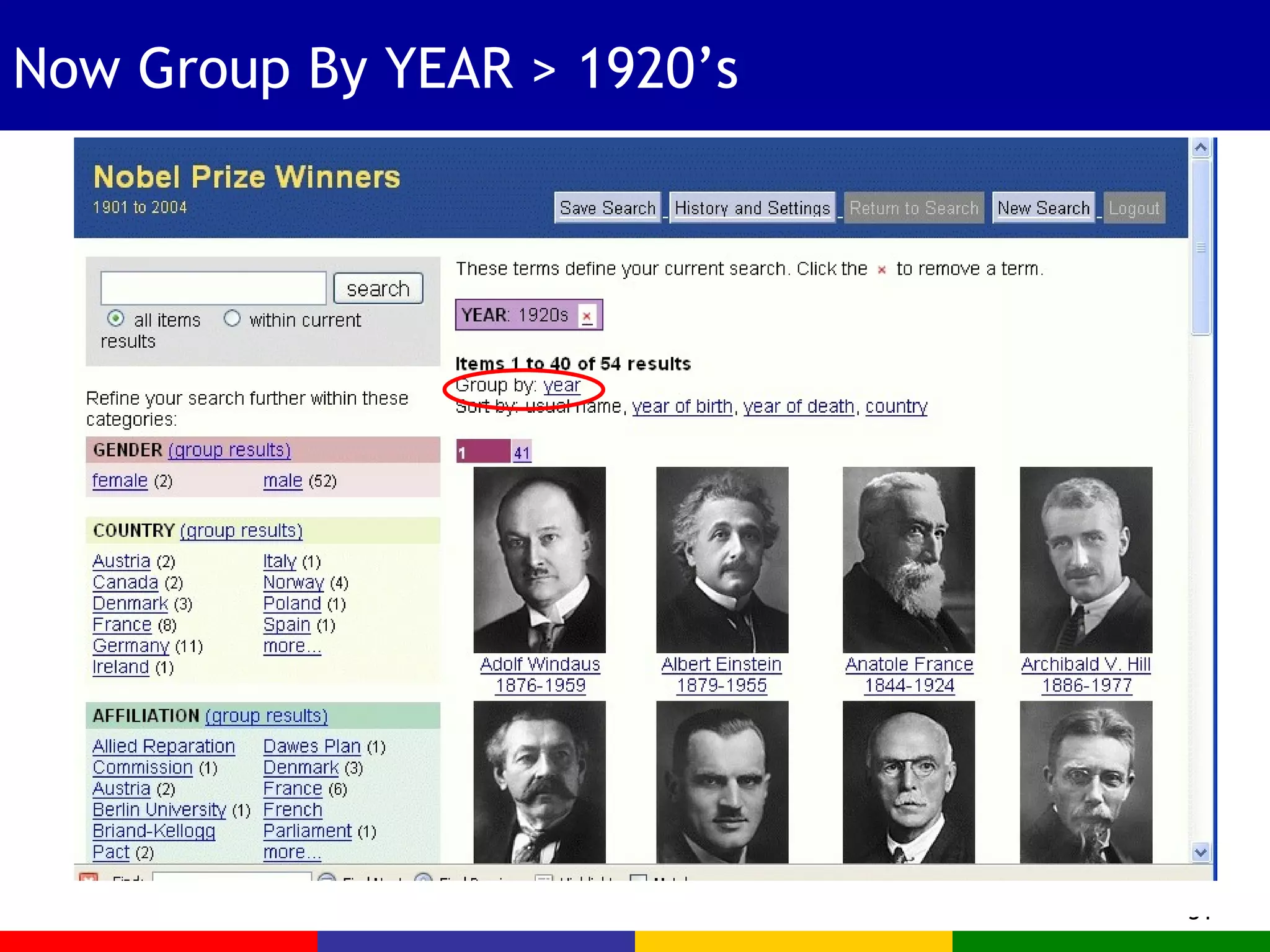 Now Group By YEAR > 1920’s 