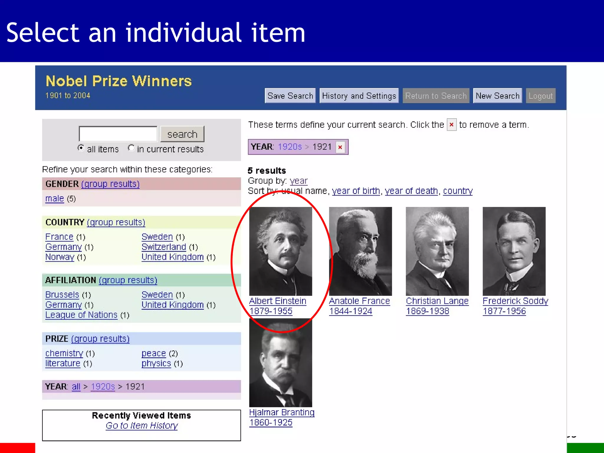 Select an individual item 