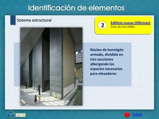 Índice
Sistema estructural
2 Edificio nuevo (Oficinas)
Estilo: Bio-Tech (2006)
 