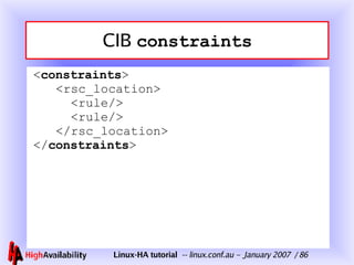 CIB  constraints < constraints >   <rsc_location>   <rule/>    <rule/>   </rsc_location> </ constraints > 