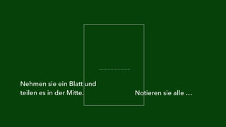 Nehmen sie ein Blatt und 
teilen es in der Mitte. Notieren sie alle … 
 