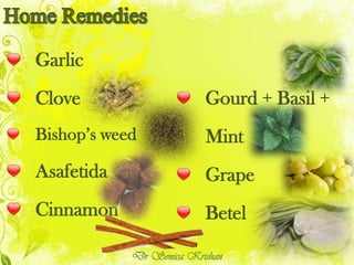 Garlic
Clove
Bishop’s weed
Asafetida
Cinnamon
Gourd + Basil +
Mint
Grape
Betel
Dr Sonica Krishan
 